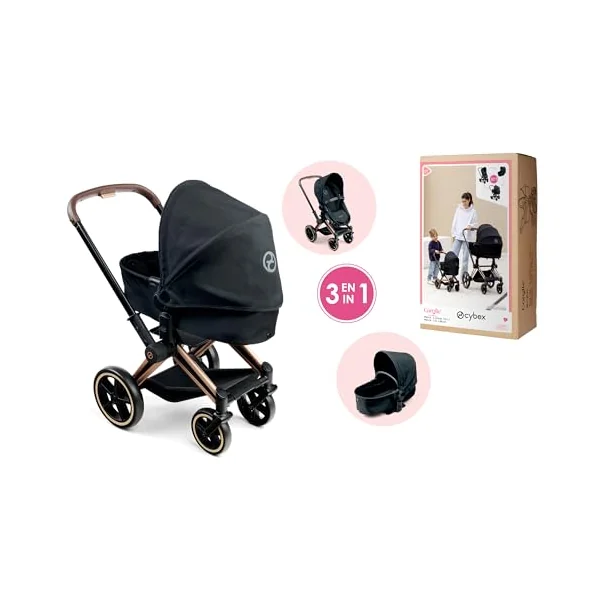 Corolle Mon Grand Poupon Cybex Doll's Pram - 3-in-1 Doll's Pram as Buggy & Carry Bed, Foldable with Hood & Basket, for Dolls 36-42 cm, 60 cm, from 3 Years
