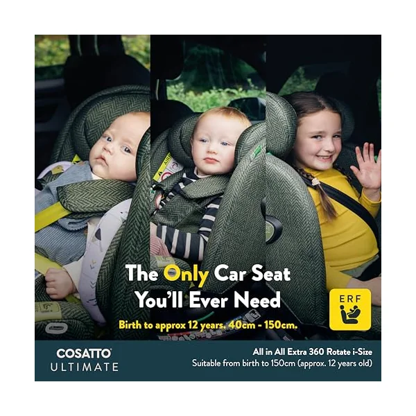 COSATTO All in All Extra i-Size 360° Spin Rotating Car Seat - 360° Swivel, Group 0+123, 0-36 kg, 0-12years, ISOFIX, ERF, Exclusive Anti-Escape System (Whisper)