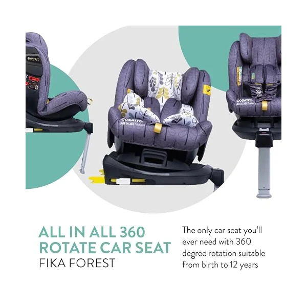 Cosatto All in All Rotate 360° Swivel Spin Car Seat - Group 0+123, 0-36 kg, 0-12years, ISOFIX, ERF, Anti-Escape (Fika Forest) | Group 0+123, 0-36 kg, 0 to 12years, ISOFIX, ERF, Anti-Escape