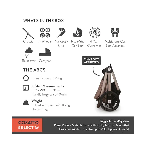 Cosatto Giggle 4 Travel System 3 in 1 Bundle (Faraway) | Pram, Car Seat, Pushchair & Carrycot | Birth to 4 Years, i-Size Group 0 | Compact Fold, Footmuff, Bag and Raincover