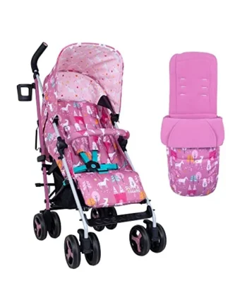 Cosatto Supa 3 Pushchair with Footmuff – Lightweight Stroller from Birth to 25Kg - Easy, Compact, Umbrella Fold, Large Shopping Basket, Carry Handle Footmuff (Dusky Unicorn Land)