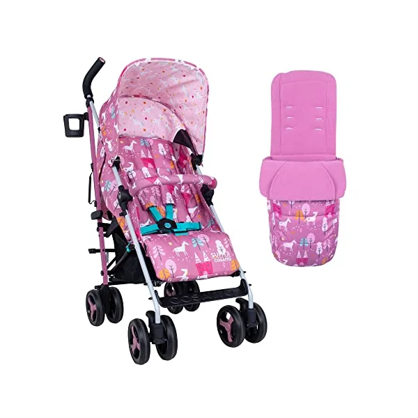 Cosatto Supa 3 Pushchair with Footmuff – Lightweight Stroller from Birth to 25Kg - Easy, Compact, Umbrella Fold, Large Shopping Basket, Carry Handle Footmuff (Dusky Unicorn Land)
