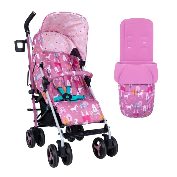 Cosatto Supa 3 Pushchair with Footmuff – Lightweight Stroller from Birth to 25Kg - Easy, Compact, Umbrella Fold, Large Shopping Basket, Carry Handle Footmuff (Dusky Unicorn Land)