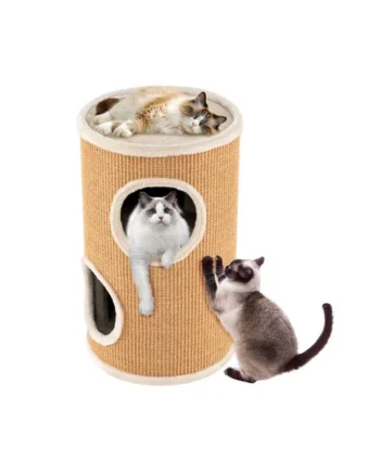 COSTWAY 4-Story Cat Condo Multi-level Cat House with Sisal Scratching Pad Barrel-Shaped Cat Tree Tower-Brown