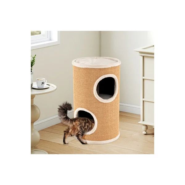 COSTWAY 4-Story Cat Condo Multi-level Cat House with Sisal Scratching Pad Barrel-Shaped Cat Tree Tower-Brown