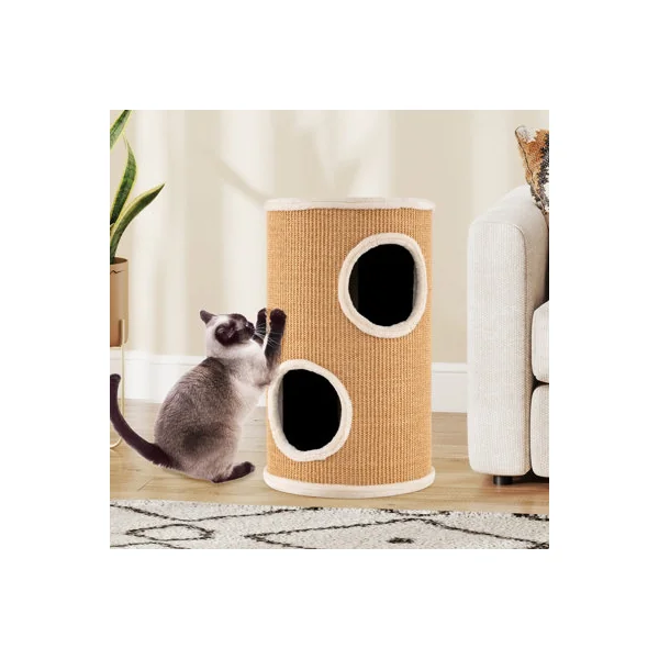 COSTWAY 4-Story Cat Condo Multi-level Cat House with Sisal Scratching Pad Barrel-Shaped Cat Tree Tower-Brown