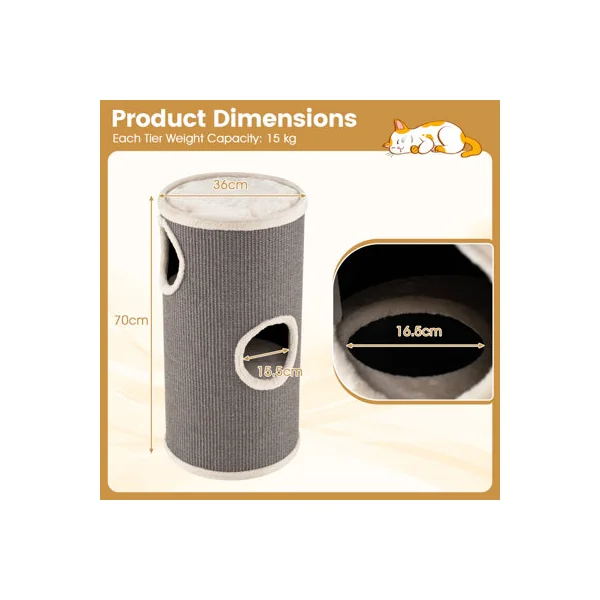 COSTWAY 4-Story Cat Condo Multi-level Cat House with Sisal Scratching Pad Barrel-Shaped Cat Tree Tower-Grey