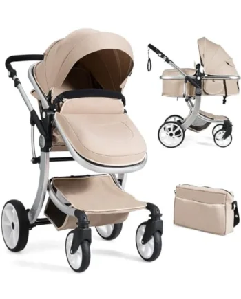 COSTWAY Baby Pushchair, Foldable Infant Stroller with Rain Cover, Mosquito Net, Carry Bag, Adjustable Backrest/Handle/Canopy, Convertible Buggy Pram for 0-3 Years (Beige)