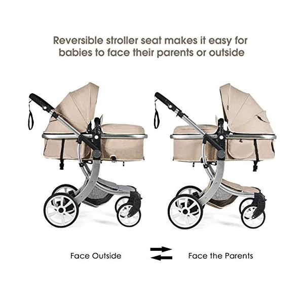 COSTWAY Baby Pushchair, Foldable Infant Stroller with Rain Cover, Mosquito Net, Carry Bag, Adjustable Backrest/Handle/Canopy, Convertible Buggy Pram for 0-3 Years (Beige)