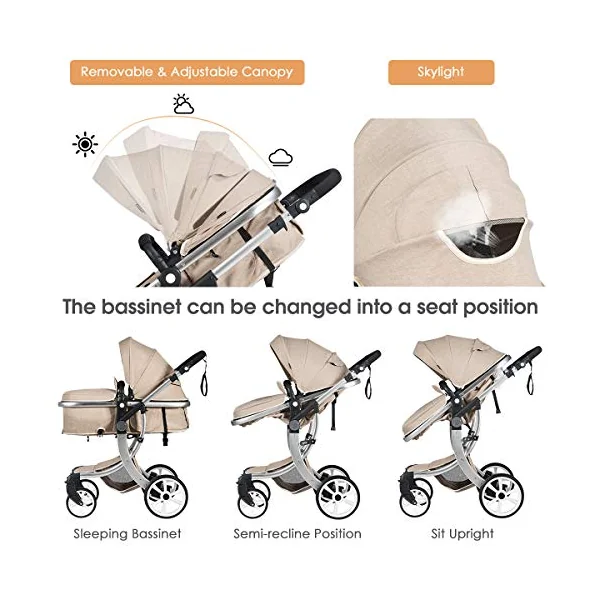 COSTWAY Baby Pushchair, Foldable Infant Stroller with Rain Cover, Mosquito Net, Carry Bag, Adjustable Backrest/Handle/Canopy, Convertible Buggy Pram for 0-3 Years (Beige)