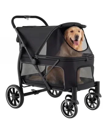 COSTWAY Dog Stroller, 96x71x102.5cm Foldable Dog Pushchair with Adjustable Mesh Canopy, Storage Pockets, Safety Belt, Pet Travel Buggy for Medium and Large Dogs (Black)