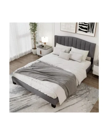 COSTWAY Double Size Bed Frame Adjustable Vertical Upholstered Headboard