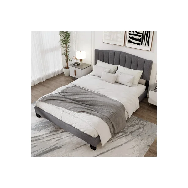 COSTWAY Double Size Bed Frame Adjustable Vertical Upholstered Headboard