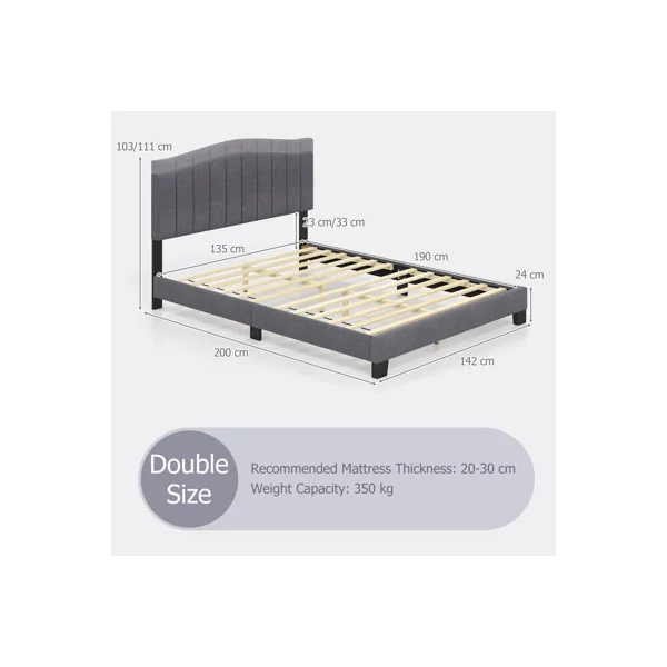 COSTWAY Double Size Bed Frame Adjustable Vertical Upholstered Headboard