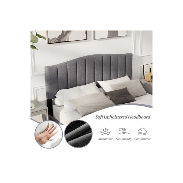 COSTWAY Double Size Bed Frame Adjustable Vertical Upholstered Headboard