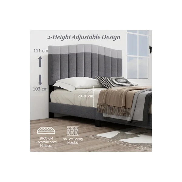 COSTWAY Double Size Bed Frame Adjustable Vertical Upholstered Headboard