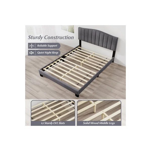 COSTWAY Double Size Bed Frame Adjustable Vertical Upholstered Headboard