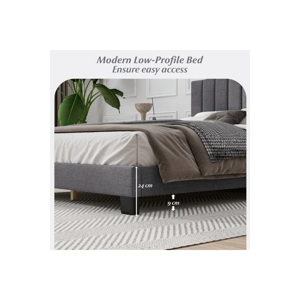 COSTWAY Double Size Bed Frame Adjustable Vertical Upholstered Headboard
