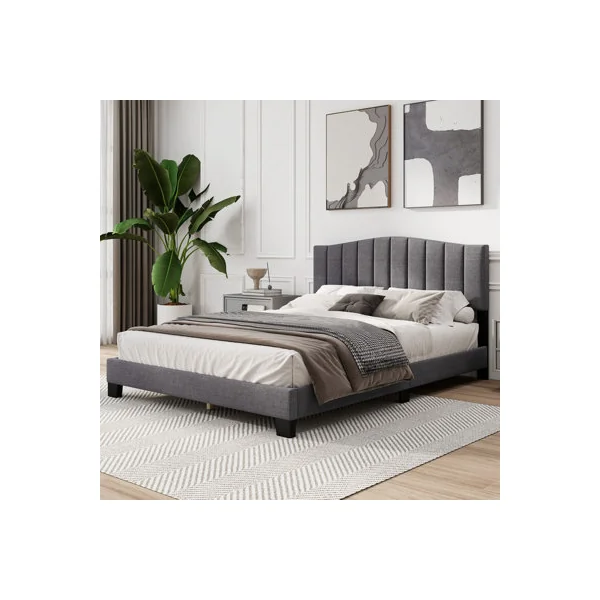 COSTWAY Double Size Bed Frame Adjustable Vertical Upholstered Headboard
