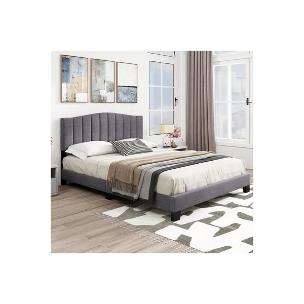COSTWAY Double Size Bed Frame Adjustable Vertical Upholstered Headboard