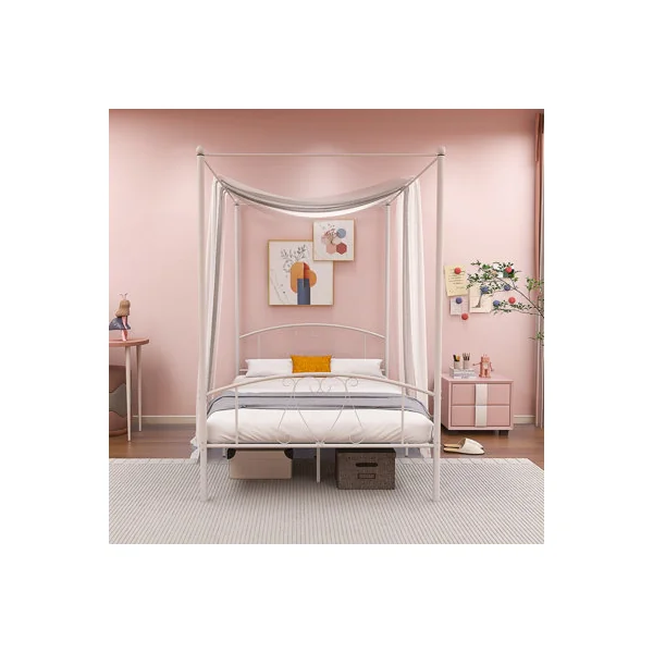 Costway Double Size Metal Canopy Bed Frame 4-Poster Modern Platform Wooden Slat Support
