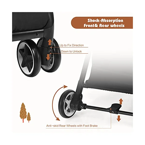 COSTWAY Lightweight Baby Stroller, One-Hand Foldable Infant Pushchair with 5-Point Harness, Adjustable Backrest/Footrest/Canopy, Compact Travel Buggy for 0-3 Years (Beige)
