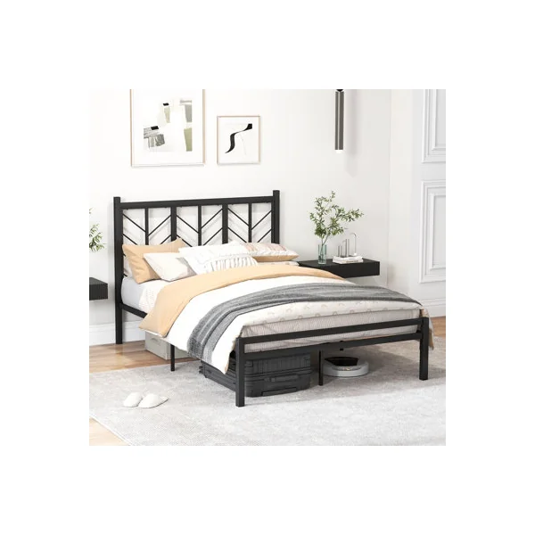 COSTWAY Metal Platform Bed w/ Branch-shaped Headboard Bed Frame Double Size