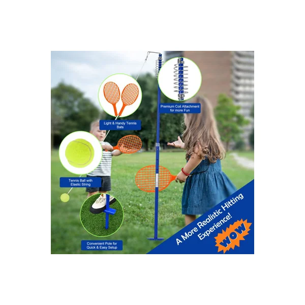 COSTWAY Portable Tetherball Set 3-Level Adjustable Swing Ball Game Set-Blue