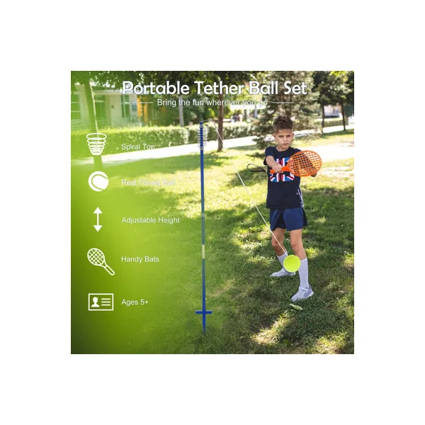 COSTWAY Portable Tetherball Set 3-Level Adjustable Swing Ball Game Set-Blue