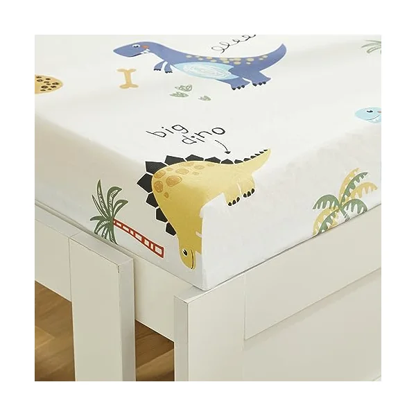 Cot Bed Cotton Fitted Sheets, Big Dinosaur Fitted Crib Sheets Fit Standard cot Mattress 140 x 70 cm