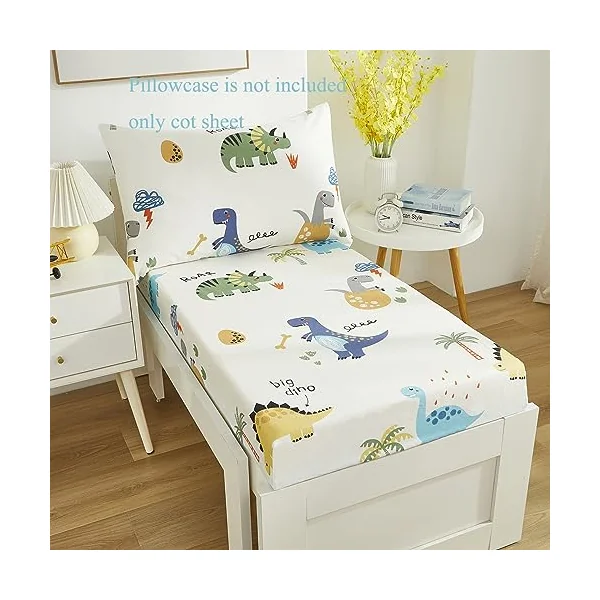 Cot Bed Cotton Fitted Sheets, Big Dinosaur Fitted Crib Sheets Fit Standard cot Mattress 140 x 70 cm