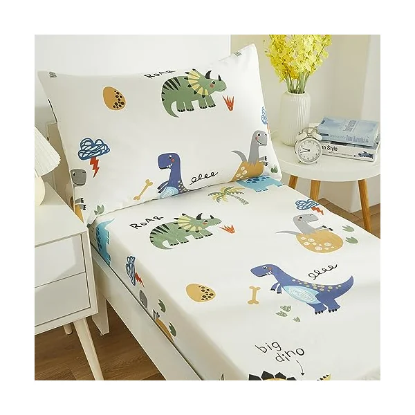 Cot Bed Cotton Fitted Sheets, Big Dinosaur Fitted Crib Sheets Fit Standard cot Mattress 140 x 70 cm