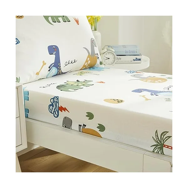 Cot Bed Cotton Fitted Sheets, Big Dinosaur Fitted Crib Sheets Fit Standard cot Mattress 140 x 70 cm
