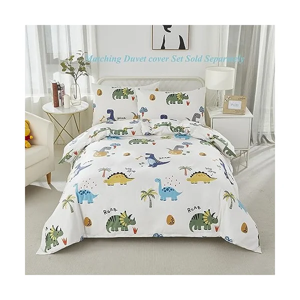 Cot Bed Cotton Fitted Sheets, Big Dinosaur Fitted Crib Sheets Fit Standard cot Mattress 140 x 70 cm
