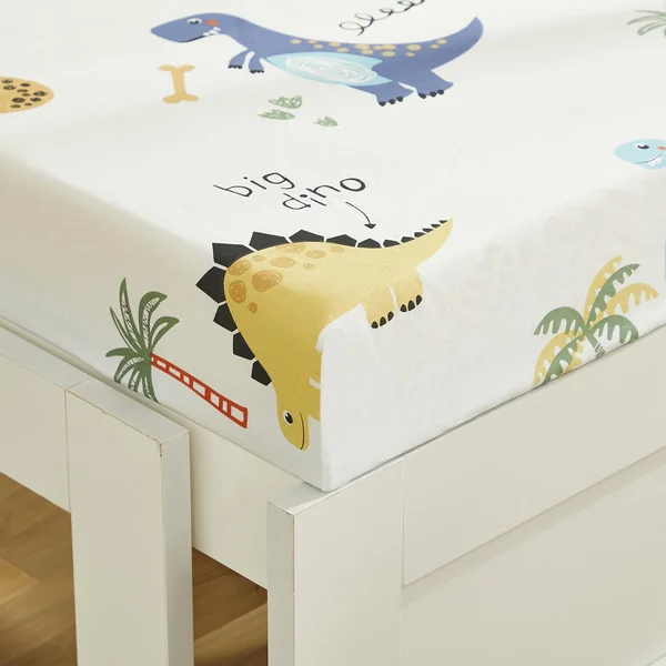 Cot Bed Cotton Fitted Sheets, Big Dinosaur Fitted Crib Sheets Fit Standard cot Mattress 140 x 70 cm