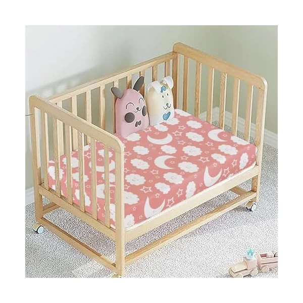 Cot Bed Fitted Sheet 100% Cotton 200 Thread Count 12 Colours, Cot Bed 70 x 140 CM - pink moon