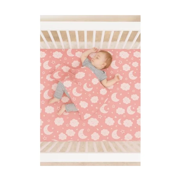Cot Bed Fitted Sheet 100% Cotton 200 Thread Count 12 Colours, Cot Bed 70 x 140 CM - pink moon