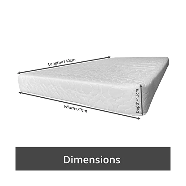 Cot Bed Foam Mattress Fully Breathable with Waterproof & Durable Fabric, Zipped Removable Washable Cover for Cot, Folding Bed & Daybed (140 x 70 x 13 cm)