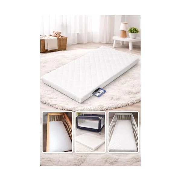 COT Bed Mattress 130 x 70 x 10 CM | Eco Breathable Toddler and Baby Quilted Extra Thick Depth Cot Bed Mattress with Quilted Removable and Breathable Cover | Made in UK