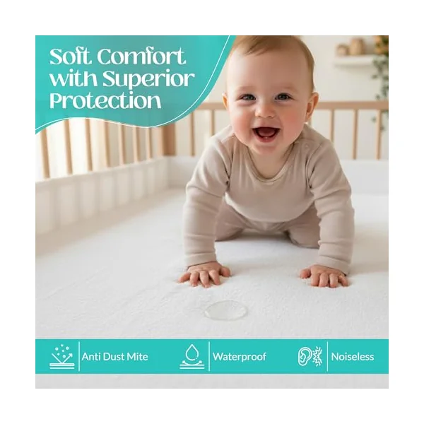 Cot Bed Mattress Protector 70x140 - Toddler Mattress Protector - Hypoallergenic, Anti Mite Suitable for Deep Cot Bed Mattress - Noiseless and Waterproof