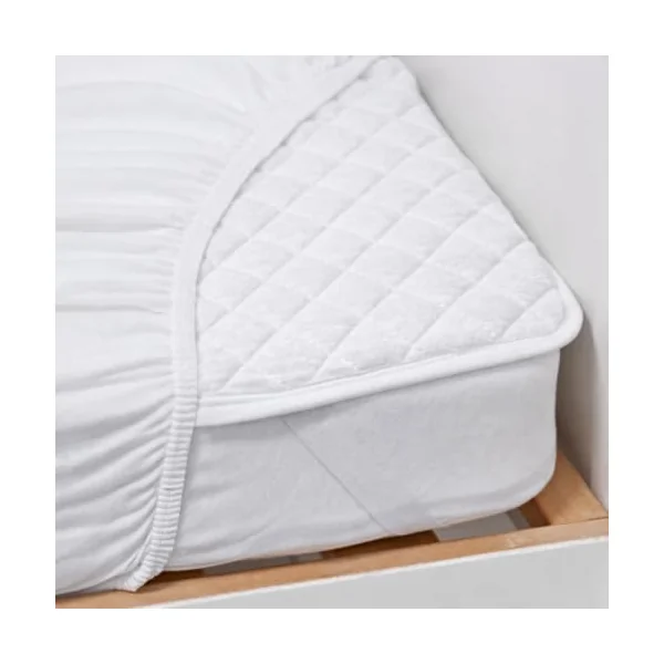 Cot Bed Mattress Topper Protector in Cosy Fleece for Extra Comfort and Warmth - 140 x 70 cm - Reverse Side in Quality Quilting with Corner Straps - Made in Portugal
