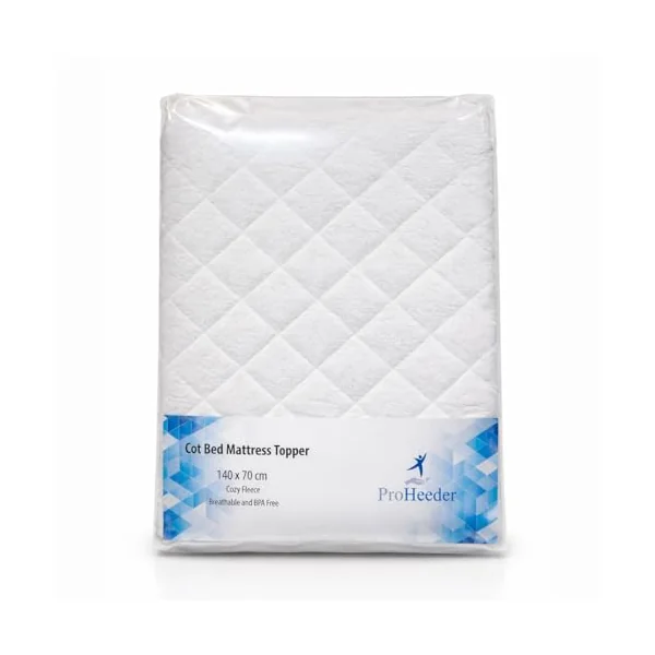 Cot Bed Mattress Topper Protector in Cosy Fleece for Extra Comfort and Warmth - 140 x 70 cm - Reverse Side in Quality Quilting with Corner Straps - Made in Portugal