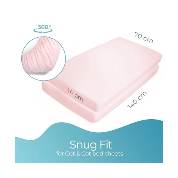 Cot Bed Sheets 140x70cm - 2 pcs Pink 100% Organic Cotton Fitted Cot Sheets | Award Winning Cot Bed Fitted Sheets, Ultra Soft and Breathable Bedding, Certified Kids Bed Sheets