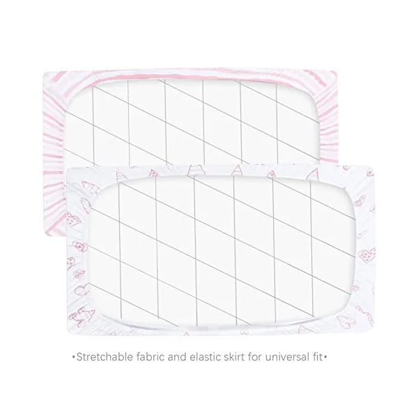Cot Bed Sheets 140x70cm Fitted 2 Pack–100% Cotton, Pink Hearts & Stripes | Fits standard 140x70cm cot mattress. 100% cotton for soft, breathable sleep. Snug elastic fit. Cute print for little girl.