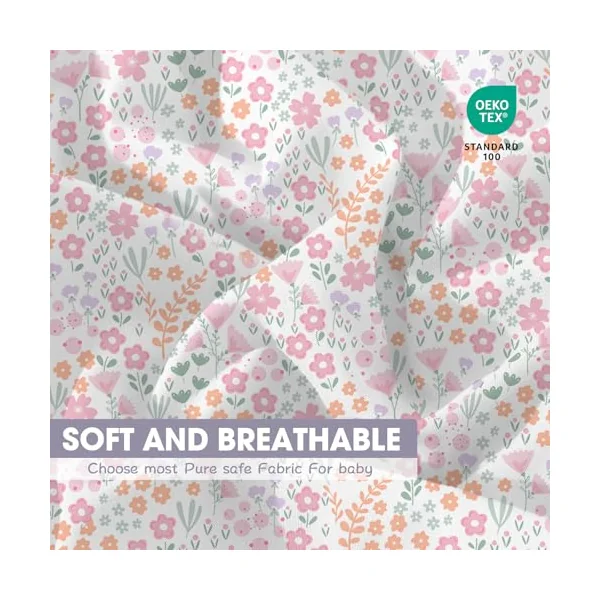 Cot Bed Sheets Fitted – 4 Pack Baby Girl Sheets, Soft Microfibre 60x120x15cm – Breathable & Snug Fit Mattress Covers, Butterfly, Floral, Pink & Mauve