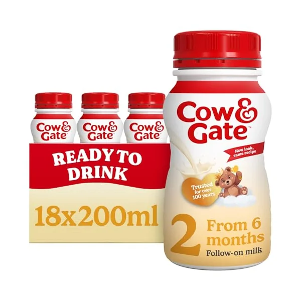 Cow & Gate 2 Follow On Baby Milk Liquid Formula, 6-12 Months, 18x200ml | Ready to use baby milk formula liquid