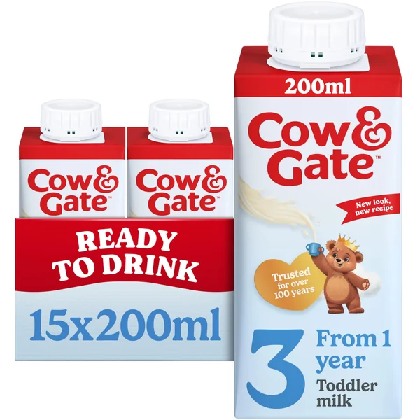 Cow & Gate 3 Toddler Baby Milk Liquid Formula, 1-3 Years, 15x200ml | Ready to feed toddler baby milk formula liquid
