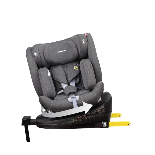Cozy N Safe Omega i-Size 360 Rotating Car Seat 40-150cm, ISOFix & Support Leg, Extended Rear & Forward Facing, High Booster, Side Impact Protection, Adjustable Headrest, Birth to 12 Years (Pearl Grey)