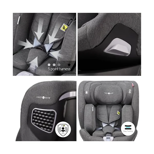 Cozy N Safe Omega i-Size 360 Rotating Car Seat 40-150cm, ISOFix & Support Leg, Extended Rear & Forward Facing, High Booster, Side Impact Protection, Adjustable Headrest, Birth to 12 Years (Pearl Grey)