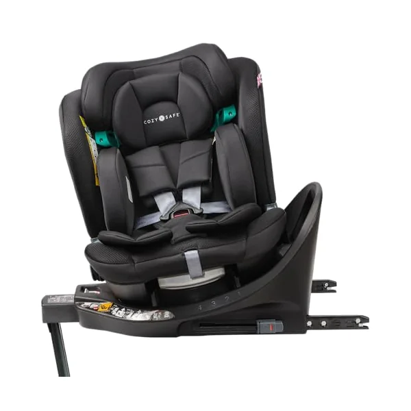 Cozy N Safe Stanford i-Size 360 Rotating Car Seat 40-150cm, ISOFix & Support Leg, Rear & Forward Facing, 5 Recline Positions, Adjustable Headrest, Side Impact Protection, Birth to 12 Years (Jet)